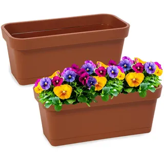 PECZEKO Blumenkasten-Set aus Kunststoff, Pflanzkasten für Blumen und Kräuter, Widerstandsfähiger Balkontopf, Pflanzkübel für Balkon 2 Pack Terrakotta, ø 40 cm