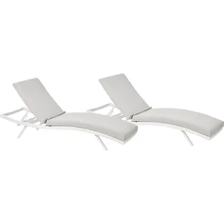 BELIANI Gartenliege 2er Set Weiß Aluminium mit Bespannung Hellgrau Stoff Verstellbares Kopfteil Modern Outdoor Garten Terrasse Balkon Außenbereich - Grau, Weiß