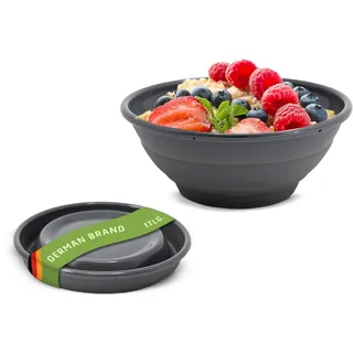 Coolinato Faltbare Schüssel aus Silikon, 16 cm, grau, Faltschüssel zum Aufbewahren, Servieren und Frischhalten, Obst und Müsli Schüssel für Küche und Camping
