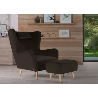 Home Affaire Ohrensessel Telford Fellimitat 77 x 106 x 92 cm Braun mit Hocker