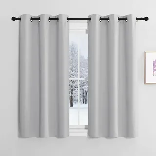 Nicetown Scheibengardinen & Kurzstores 2er Set H120 x B107 cm Hellgrau, Verdunklungsvorhänge mit Ösen Modern Gardinen Kurz Fenster Vorhänge Küchengardinen Thermal Curtains