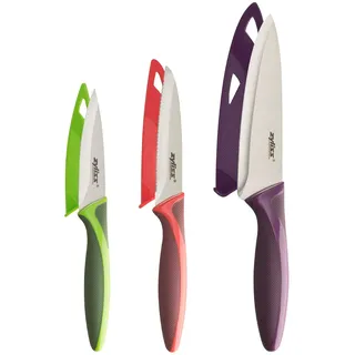 Zyliss E72404 Messer Set 3-Teilig, Ultra Scharfes Edelstahl, 9cm/10cm/14cm, Grün/Rot/Lila, Küchenmesser-Set Allzweckmesser/Schälmesser/Gemüsemesser, Spülmaschinenfest, 5 Jahre Garantie