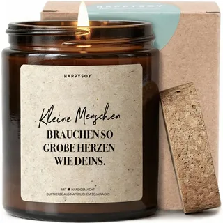 Kleine Menschen brauchen so große Herzen wie deins - Duftkerze mit Spruch als Geschenk für Mama, Erzieherin, liebevolle Geschenkidee, Kerze im Glas, blumiger Duft
