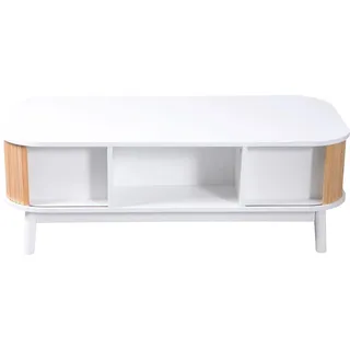 okwish Couchtisch Rattan-Kaffeetisch mit Schubladen 124 x 64 cm Weiß