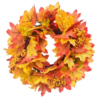 Türkranz Herbst, 30CM Herbstkranz Haustür mit Herbstblätter Beeren Schleifen, Herbstdeko Outdoor Türkranz, Hängende Autumn Decor Herbstkranz, für Thanksgiving Hochzeit Herbst Deko (B)