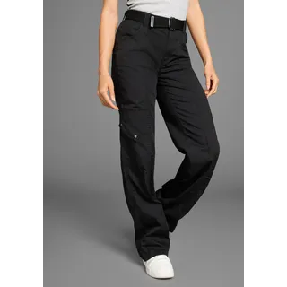 Cargohose KANGAROOS, Damen, Gr. 44, N-Gr, schwarz, Web, Obermaterial: 50% Baumwolle, 46% Polyamid, 4% Elasthan, kontrastfarbene Details, unifarben, bequem bodenlang, Hosen Cargohose, mit besonderem Taschen-Design, Topseller