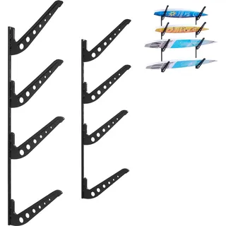 VEVOR Surfbrett-Wandhalterung (4 Ebenen) horizontales Surfbrett-Rack Aufhänger zur Aufbewahrung & Präsentation, höhenverstellbarer Organizer für Kiteboards Shortboards Skier Snowboards Schwarz