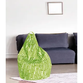 Dmora Sitzsack mit Schriftzugmuster, grün und weiß, Maße 80 x 120 x 80 cm