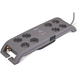 Philips SPN5085B/10 Steckdosenleiste mit Schalter - Überspannungsschutz - 8-Fach Steckdosen - 1800 J - Stecker Typ F - Grau - Grau