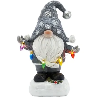 TERESA'S COLLECTIONS Weihnachten deko, Gartendeko für Draußen, Weihnachtsdeko Aussen Solar, Gartendeko aus Kunstharz, Christmas Deko Outdoor, Silbere Weihnachtswichtel 22cm