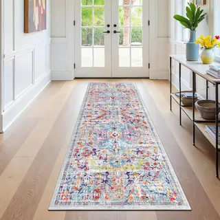 SHACOS Läufer Flur 60x180 cm Teppich Läufer Bunt Boho Teppichläufer rutschfest Küchenteppich Waschbar Teppich Flur Läufer für Küche, Schlafzimmer, Eingang
