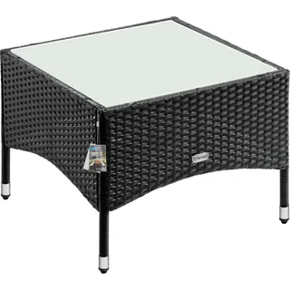 CASARIA® Polyrattan Beistelltisch 58x58x42 cm Höhenverstellbare Füße 5mm Sicherheitsglas Wetterfest Gartentisch Balkontisch Kaffeetisch Outdoor Schwarz - Schwarz