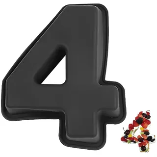 YXHZVON Kuchenform Zahlen Silikon Backform Zahl 4, Groß 3D Number Cake Zahlenbackform, Antihaftige DIY Motivbackformen für Kindergeburtstag, Hochzeit Jubiläum, Geburtstagstorte(Schwarz)