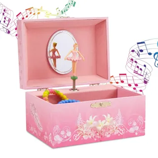 Jewelkeeper - Spieluhr Schmuckkästchen für Mädchen mit drehender Ballerina, Rosa Design - Schwanensee Melodie