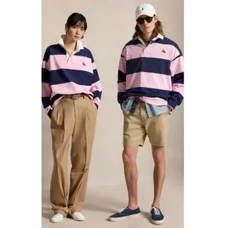 Polo Ralph Lauren Unisex. 710B19139001 Big Fit Rugby-Shirt aus rosa Strick (XL), Lässig, Baumwolle, Langarm