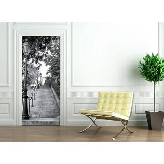 Ambiance Sticker Türaufkleber mit 3D-Effekt, selbstklebend, Trompe L'Oeil für Tür, Küche, Wohnzimmer, Schlafzimmer, Badezimmer, Stil Tapete für Wände, Treppe, Paris, 204 x 83 cm