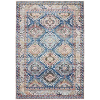 benuta Vintage-Teppich George waschbar 240x340 cm , Blau , Kunststoff , Vintage , Rechteckig , 240x340 cm , Oeko-Tex® Standard 100 , in verschiedenen Größen erhältlich, rutschfeste Unterfläche, waschbar , Teppiche und Böden, Teppiche, Vintageteppiche