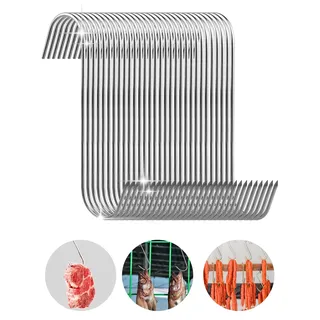 Hengxinc 30 Stück Fleischerhaken Edelstahl 15CM Räucherhaken Metzger S Haken Edelstahl Silbrig Fleischhaken Verwendet in Küchen, Raucherräumen Fleischverarbeitung Grill Speck