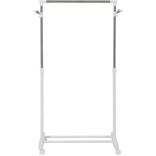 Redom Garderobenständer 68,5/42/87-145 cm höhenverstellbar mit Ablage, Haken und Rollen aus Edelstahl, Weiß , Metall , 68.5x145x42 cm , Garderobe, Garderobenständer