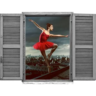 Queence Wandtattoo »Tänzerin« Wandsticker, Wandbild, selbstklebend, 3D, Fenster, rot