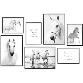 Hyggelig Home Premium Poster Set - 7 Pferdeposter Bilder für Mädchen - Kinderzimmer Reiten Pony - Set Pferde