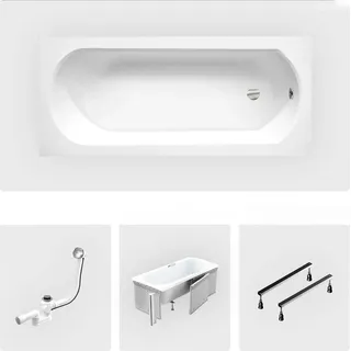 Rechteckige Badewanne - 160 x 75 cm - mit Verkleidung - Füße - Chromablauf - INTRICA