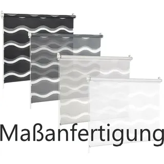 Maßanfertigung Doppelrollo Welle Wave Fensterrollo Sichtschutzrollo bis Stoffbreite 200cm und bis Stofflänge 150cm (WEISS) - Weiß