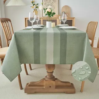 Kiatuniya Tischdecke Abwaschbar Grün Tischdecken 140x200cm Modern Streifen-Muster Polyester Leinen-Optik Rechteckig Tischtuch Outdoor Gartentischdecke Wetterfest für Wohnzimmer, Esszimmer, Party