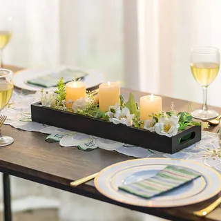 Holztablett Länglich Deko Tablett Holz: Hanobe Dekotablett Rechteckig Vintage Lang Tabletts Klein Kerzentablett Serviertablett für Kerzen Couchtisch (Schwarz Braun)