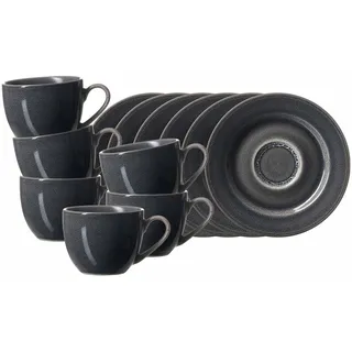 Ritzenhoff & Breker Toledo Espressotassen mit Untertassen 6er Set, 90 ml, Tassen-Untertassen-Set für 6 Personen, Skandinavisches Design mit Reaktivglasur, Steinzeug, Dunkelgrau