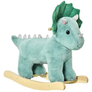 Homcom Schaukelpferd Plüsch Schaukeltier Babyschaukel Triceratops-Design Dunkelgrün , Holz , 30x54x64 cm , Spielzeug, Sonstiges Spielzeug