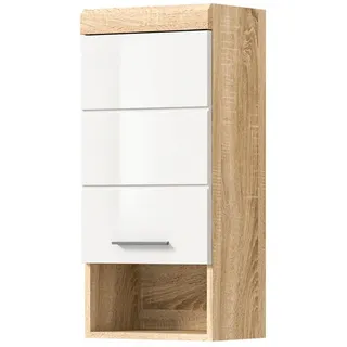 inn.furn Bad Hängeschrank "Mambo" in weiß Hochglanz, und Sonoma Eiche Badschrank 37 x 79 cm, - Weiß, Naturbelassen
