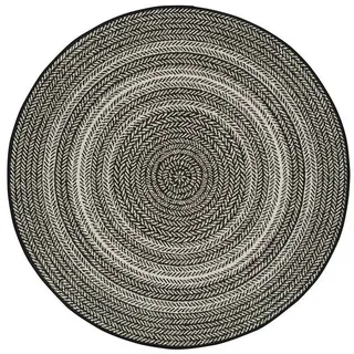Atticgo Outdoorteppich Schwarz Silvana 120Ø cm , Schwarz, Weiß , Textil , Abstrakt , Rund , 120x120 cm , Oeko-Tex® Standard 100 , antistatisch, für Fußbodenheizung geeignet, leicht zusammenrollbar, UV-beständig , Teppiche und Böden, Teppiche, Outdoorteppiche