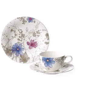 Villeroy & Boch Mariefleur Gris Basic Kaffee Set 18 Teilig Für 6 Personen, Kaffeeservice, Tafelservice, Geschirr Set, Geschirrset Blumen, Blümchengeschirr, Schönes Geschirr Blumig, Premium Porzellan