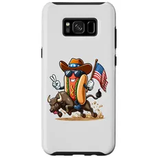 Hülle für Galaxy S8+ Funny Hotdog Holding USA Flag Riding Bull 4th of Juli Rodeo