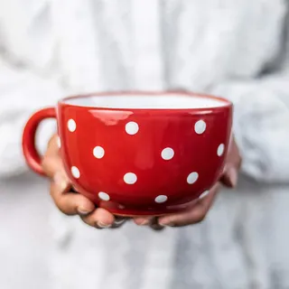 City to Cottage® - Keramik XXL Tasse 500 ml | Kaffeebecher | Rot und Weiß | Polka Dots | Handgemacht | Keramik Geschirr | Große Tasse