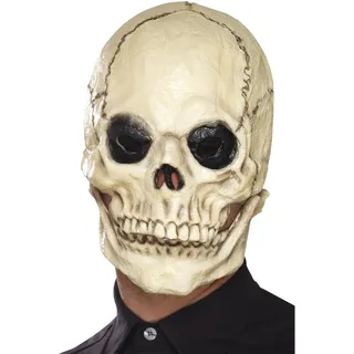 Smiffys Totenkopfmaske, Weiß, Latex, komplette Kopfabdeckung mit separatem beweglichem Kiefer Halloween
