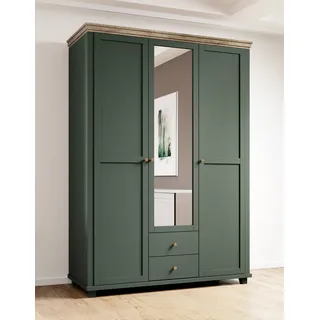 Kleiderschrank mit Spiegel Landhausstil EPSOM-83 in grün mit Lefkas Eiche Nb. 3 türig, B/H/T: ca. 154/216/62 cm - Grün