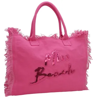 Miss Beach - Große XXL Badetasche mit Reißverschluss - Strandtasche - Picknick-Tasche aus Canvas (Pink)