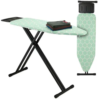 Relaxdays Bügelbrett für Dampfbügeleisen, 123 x 39 cm, höhenverstellbar, klappbar, Ablage, Bügeltisch, grün/schwarz