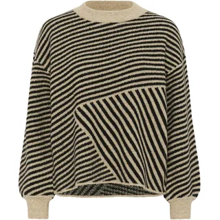 KAFFE KAverana Knit Pullover Damen Strickpullover Rundhals Pullover Winter Sweater Grobstrick Sweatshirt Elegant Oberteile Pulli Feather Gray Melange/Black M