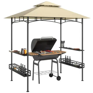 Outsunny Grillpavillon 240 x 150 x 257 cm , Beige , Metall , 150x257x240 cm , Sonnenschutz, Pavillons