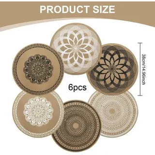 Unyqoos® 6er-Set runde Platzsets aus PVC mit Kunstleinenstruktur, beige – wasserfest, abwischbar & rutschfest, aufrollbar - Beige
