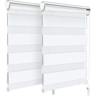 VOUNOT 2er Set Doppelrollo klemmfix ohne Bohren, Duo Rollo Klemmrollo für Fenster und Tür, lichtdurchlässig & verdunkelnd Fensterrollo, 55x150cm, Weiß