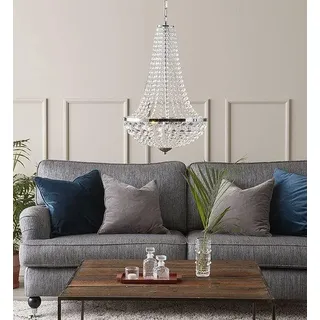Prachtige rustikale Deckenlampe mit 2 Lichtpunkten aus Kristall und verchromtem Metall, Ø 40 cm, Höhe 55 cm - Silber