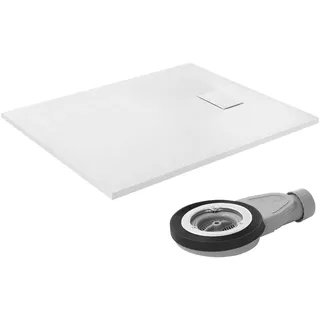 LuxeBath Duschwanne 120x90 cm Schwarz mit Ablaufgarnitur, Extra flache & robuste SMC Duschtasse, Rechteckige Brausewanne H:30 mm, Design Brausetasse Anti-Rutsch-Oberfläche in Schieferoptik mit Siphon