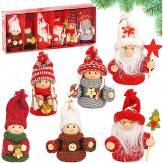 Brubaker Weihnachtsbaumschmuck 8009, 8 cm, Weihnachtswichtel-Anhänger aus Holz und Wolle, 6 Stück