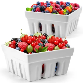 MIAMIO - Beerenkorb Keramik 2er Set/Aufbewahrung für Obst Beeren und Gemüse/Deko Obstschale Küche