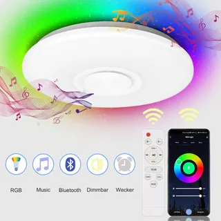 VINGO 36W LED Deckenleuchte RGB Bluetooth Musik Dimmbar Deckenlampe Fernbedienung Lautsprecher - Weiß