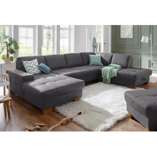 Home Affaire Wohnlandschaft "Puccini U-Form", mit Federkern, Sitztiefenverstellung, Kontrastnaht, anthrazit